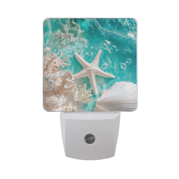 Corals Shells Starfish Seaside LED Night Light with Smart Sensor Plug Into Wall Dusk to Dawn 2 packs