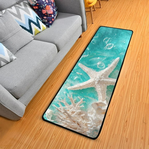 Corals Shells Starfish Seaside Long Floor Mat Runner Rug Area Mat Noise Reduction Water Absorbent Non-Slip 72" x 24"