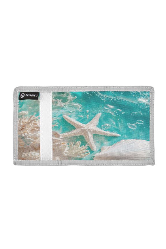 Corals Shells Starfish Seaside Trifold Wallets Card Holders Coin Pockets with Lanyards Portable Unisex