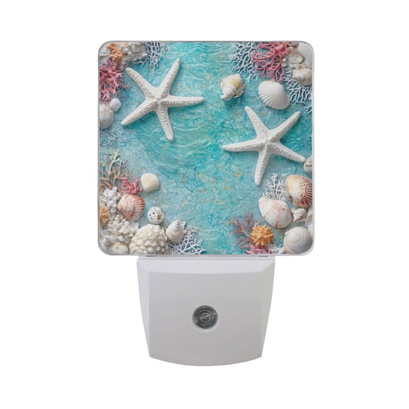 Corals Shells Starfishes LED Night Light with Smart Sensor Plug Into Wall Dusk to Dawn 2 packs