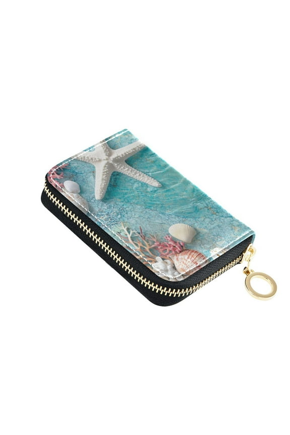 Corals Shells Starfishes Women's Credit Card Holder PU Leather Zipper Wallet RFID Blocking