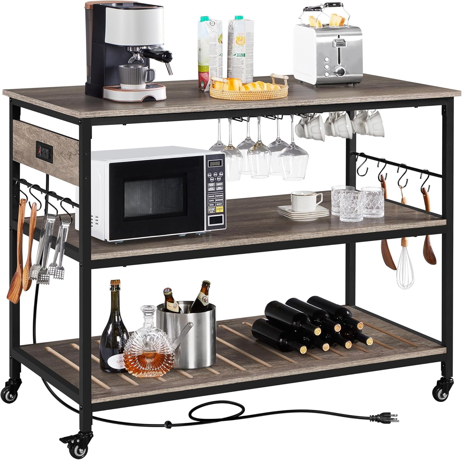 Picture of Coraluna Kitchen Cart with Power Outlet, Rolling Kitchen Island on ...