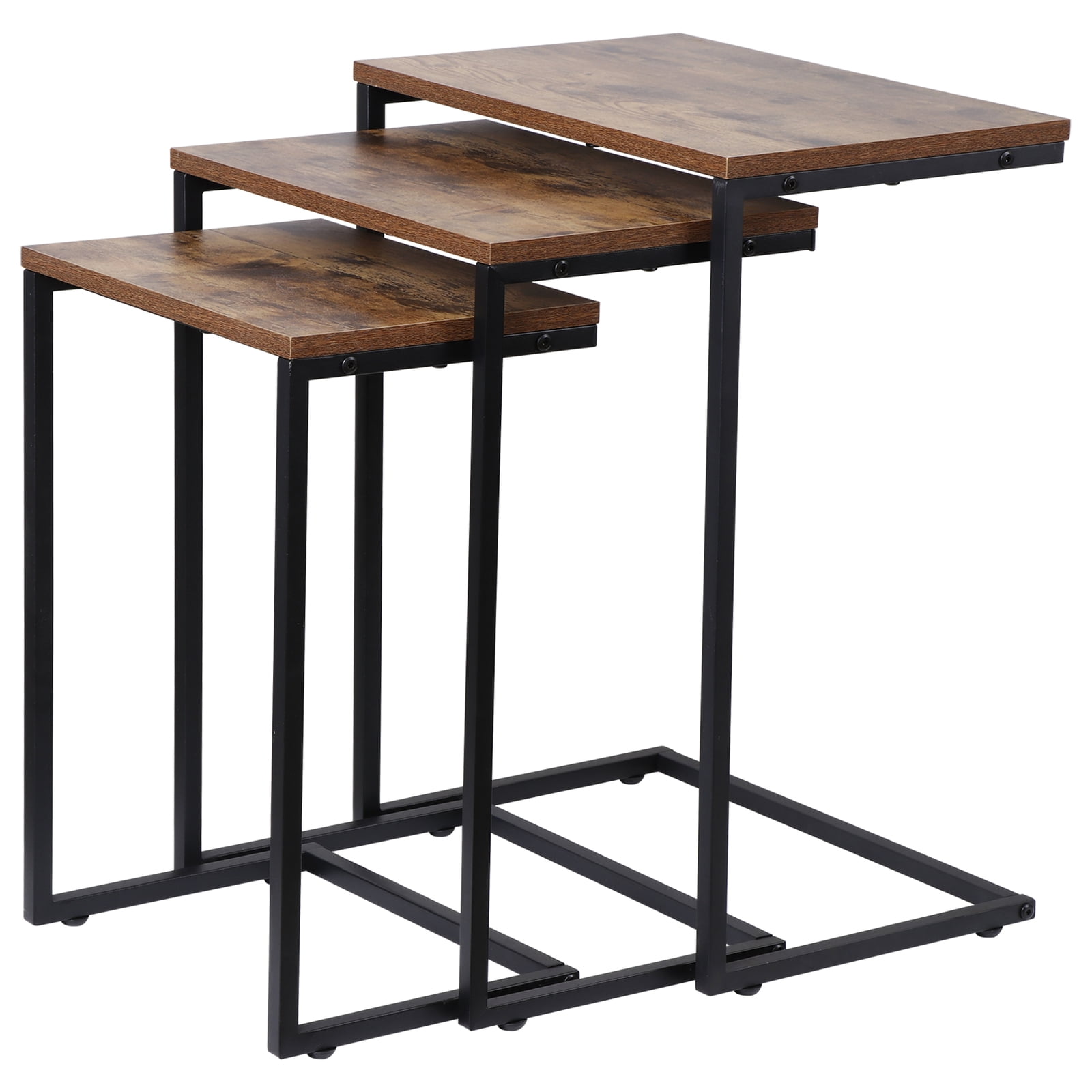 Coraluna Nesting Side Tables Set of 3 Industrial C Shaped End Table Set ...