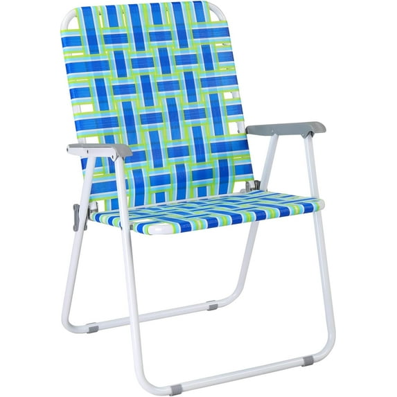 Coraluna Oversize Patio Lawn Webbed Folding Chairs Set of 2, Outdoor Beach Chair Portable Dining Chair for Outdoor Yard, Garden (Blue, Oversized)