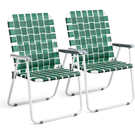 Coraluna Patio Lawn Webbed Folding Chairs Outdoor Beach Portable Camping Chair for Yard, Garden (2, Dark Green, Oversized)