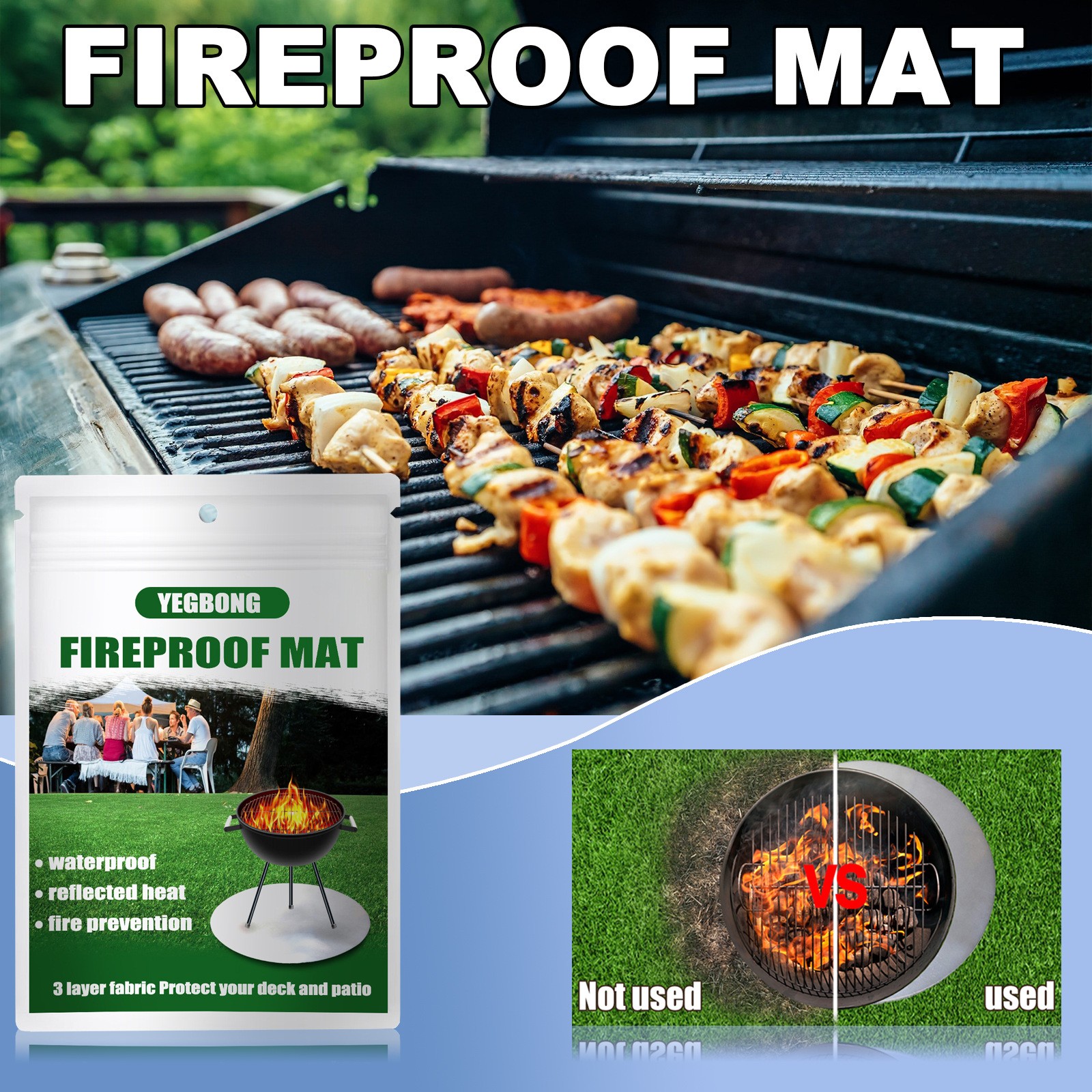 Corashan Bbq Grill Mat Fireproof Pad Flame Retardant Fiberglass Fire