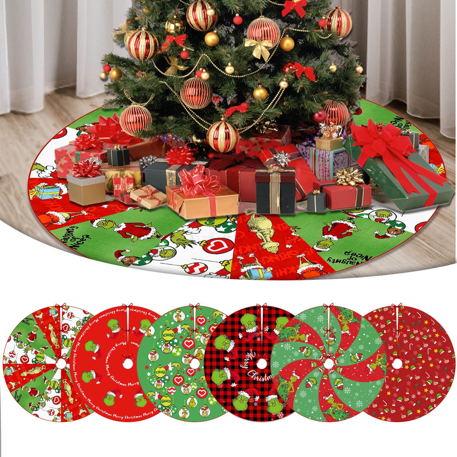 Corashan Christmas Tree Skirt, Christmas Tree Skirt, Red & Green Merry