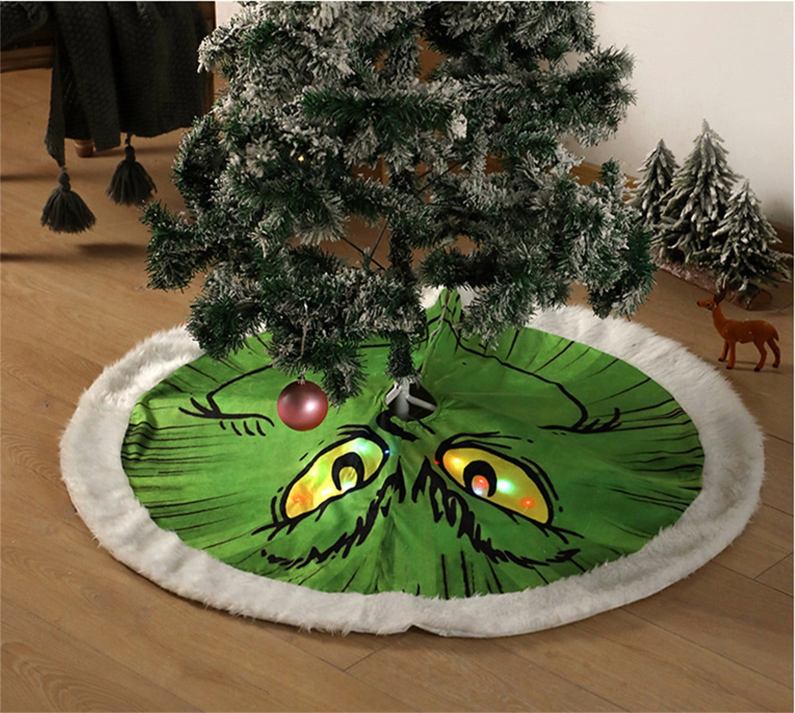 Corashan Grinch Christmas Decoration, Christmas Tree Skirt with Led Light, 45.6 Inch Grinchtree
