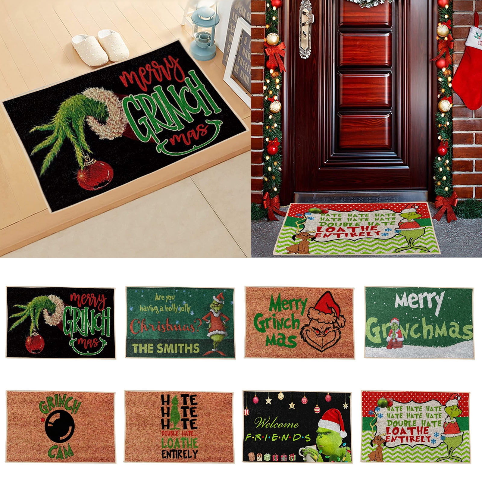 Corashan Grinch Doormat Outdoor, Christmas NonSlip Floor Washable Mat