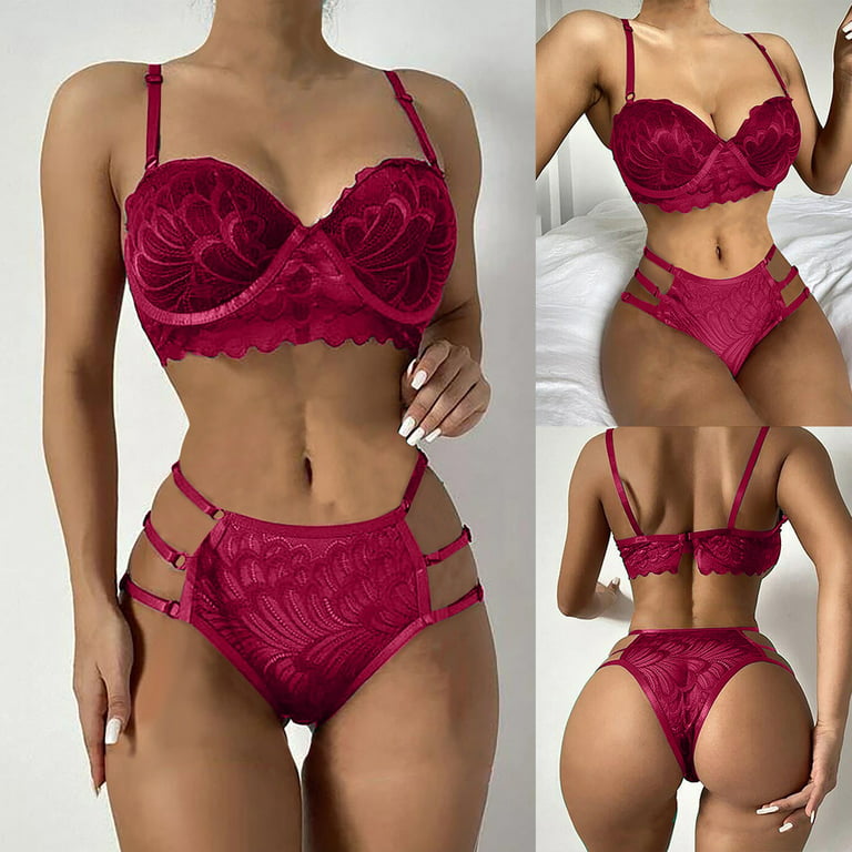 Sexy Bra Panty Set Ladies Embroidered Cutout Lace Lingerie