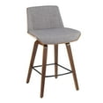 thumbnail image 1 of Corazza Mid-Century Modern Counter Stool in Walnut Wood and Light Grey Fabric by LumiSource, 1 of 7