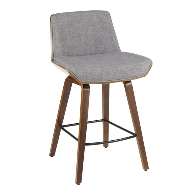 Corazza Mid-Century Modern Counter Stool in Walnut Wood and Light Grey Fabric by LumiSource