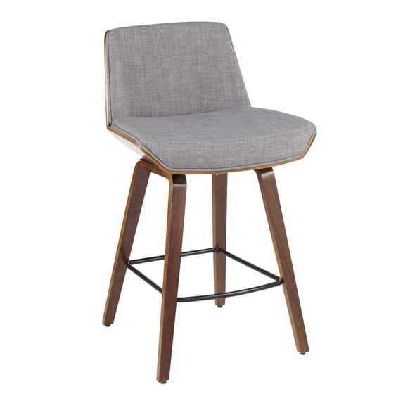 Corazza Mid-Century Modern Counter Stool in Walnut Wood and Light Grey Fabric by LumiSource