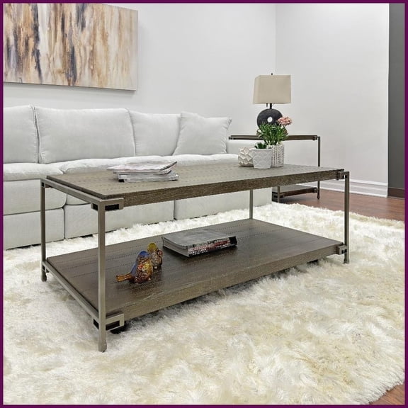 Corbeta Living Room Coffee Table Durable Hardwood Oak Veneer with Removable Casters & Fixed Storage Shelf