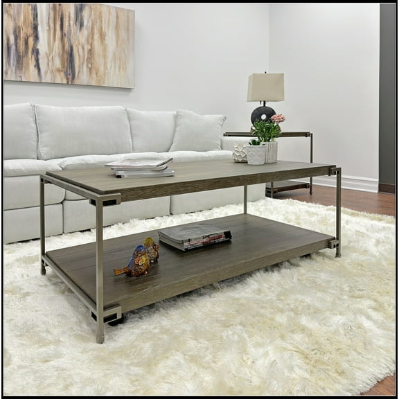 Corbeta Metal Frame Wood Living Room Coffee Table with Casters