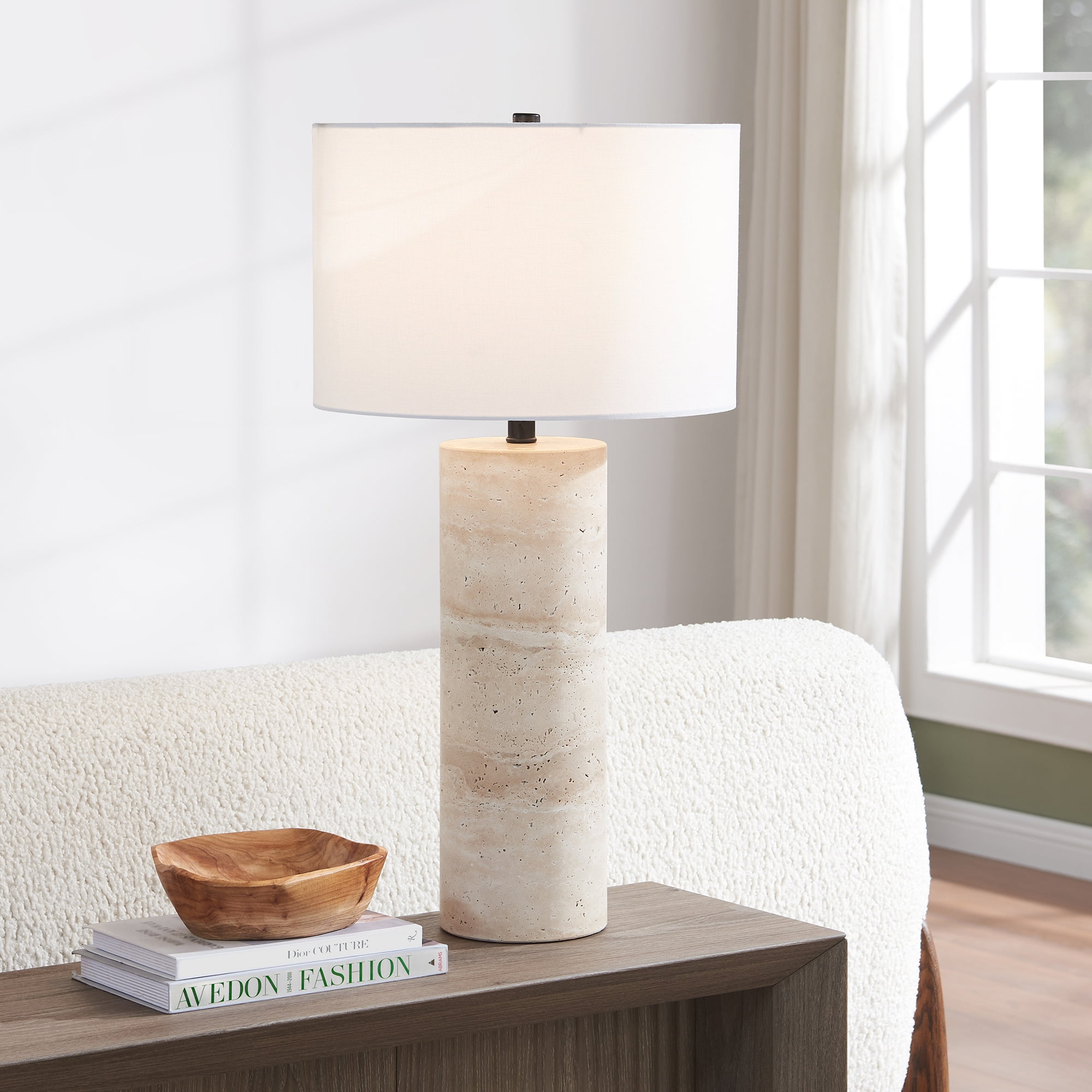 Corbett 29" Tall Natural Travertine Stone Table Lamp with Fabric Shade