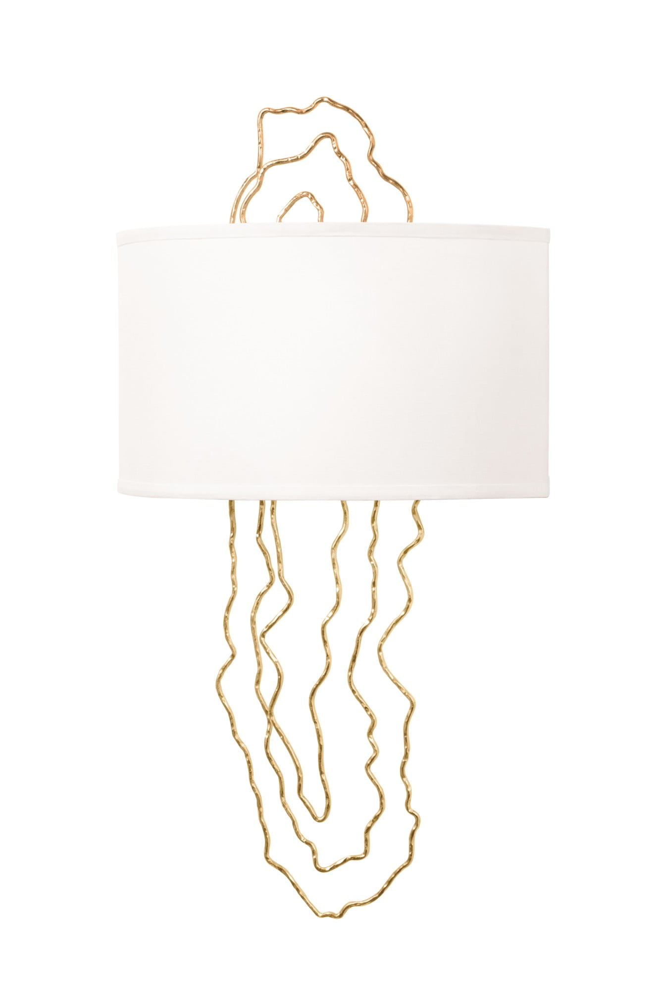 Vintage Gold Leaf 2-Light Sconce with White Linen Shade