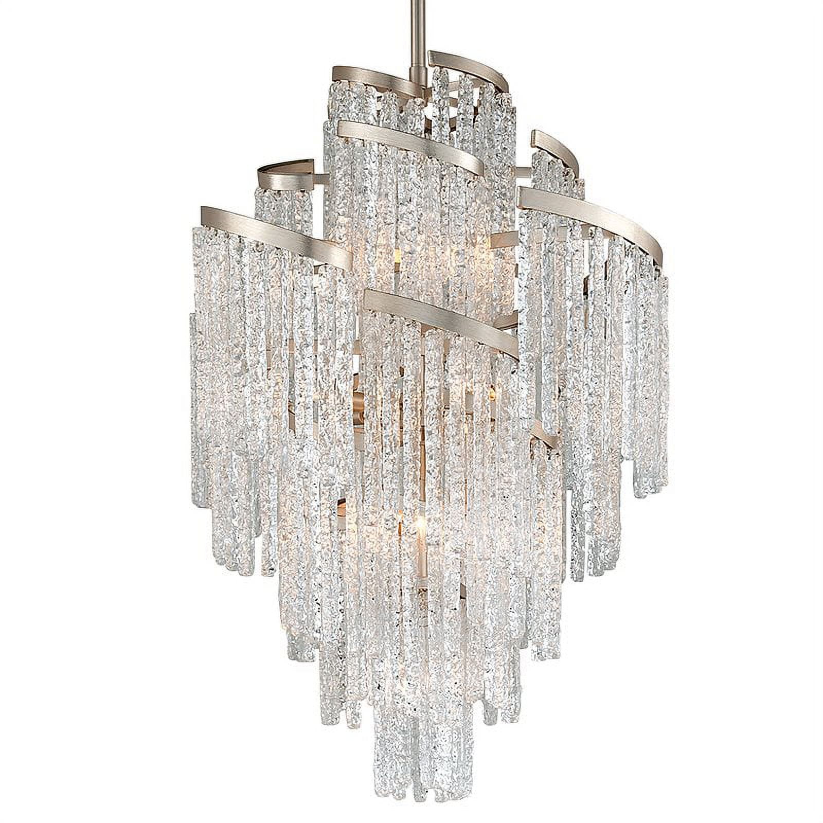 Mont Blanc Venetian Glass 13-Light Tiered Chandelier in Modern Silver Leaf