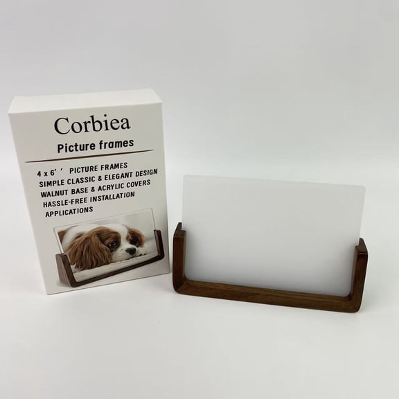 Corbiea Picture frames,4x6 Picture Frame - Rustic Wooden Picture Frames with Walnut Wood Base and High Definition Break Free Acrylic Photo Covers for Tabletop or Desktop Display