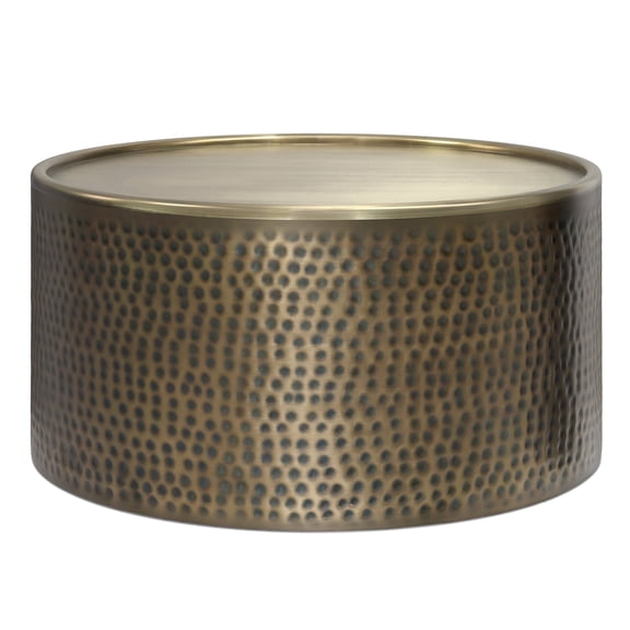 Simpli Home Corbin 32 inch Wide Boho Contemporary Coffee Table in Hammered Antique Gold Iron, Assembled