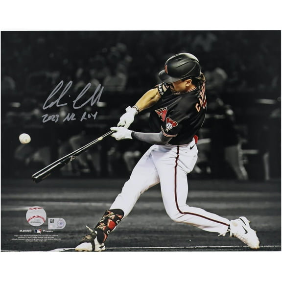 Corbin Carroll Arizona Diamondbacks Autographed 11" x 14" Hitting Spotlight Photograph with "2023 NL ROY" Inscription - Fanatics Authentic Certified