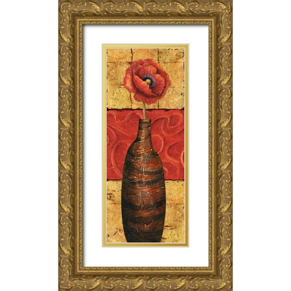 Corbin, Delphine 15x32 Gold Ornate Wood Framed with Double Matting Museum Art Print Titled - Fleur sur Tuiles I