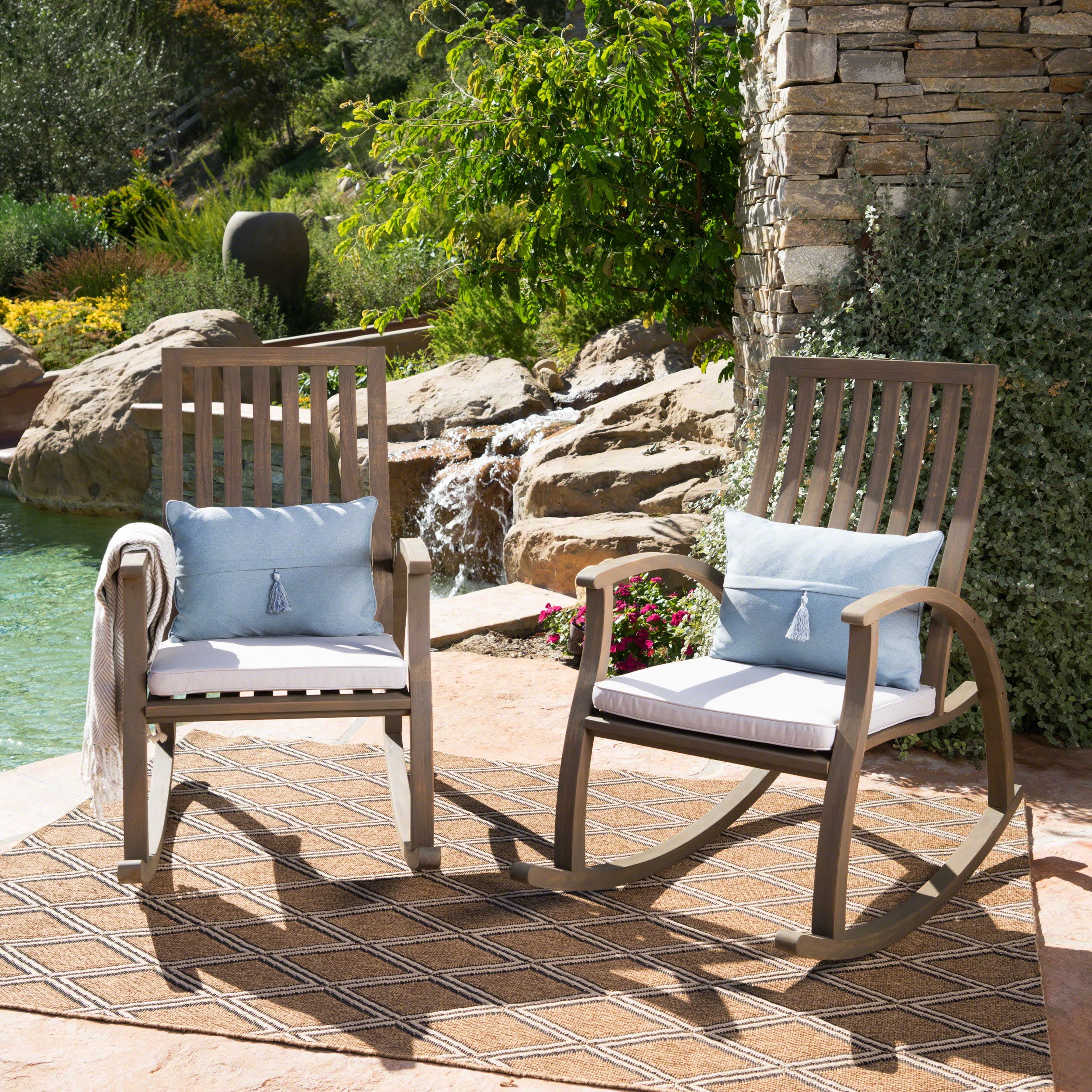 Outdoor wood rocking chair set sales