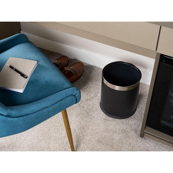 Corby Thornton Double Layer Hotel Waste Trash Can in Black, 9.5Qt