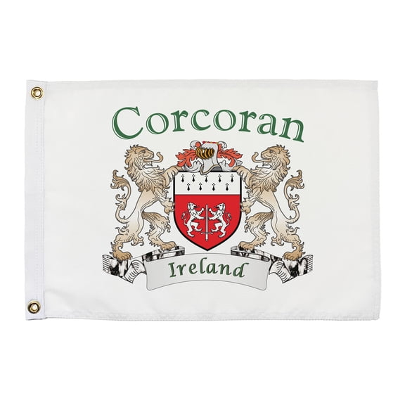 Corcoran Irish Coat of Arms Small White Flag - 16"x10.5" inches