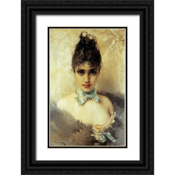 Corcos, Vittorio 13x18 Black Ornate Wood Framed with Double Matting Museum Art Print Titled - An Elegant Beauty