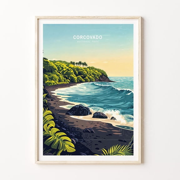 Corcovado National Park Costa Rica Minimalist Cityscape Wall Art, Unframed Paper Poster 8x10in