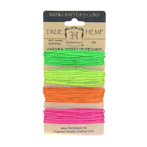 Cord Cards hemp, 9.1 m x 4 colors, neon (pack of 6)