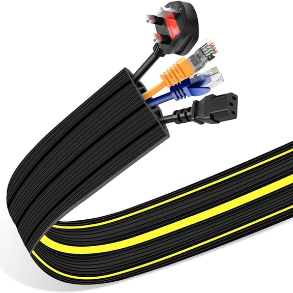 Cord Cover Floor, 3ft Heavy Duty Cable r, Cord Cover for Wires on Floor, Extension Indoor Outdoor Cable Cover Rubber 3 Channel Cable Management Cord Hider Floor, Black