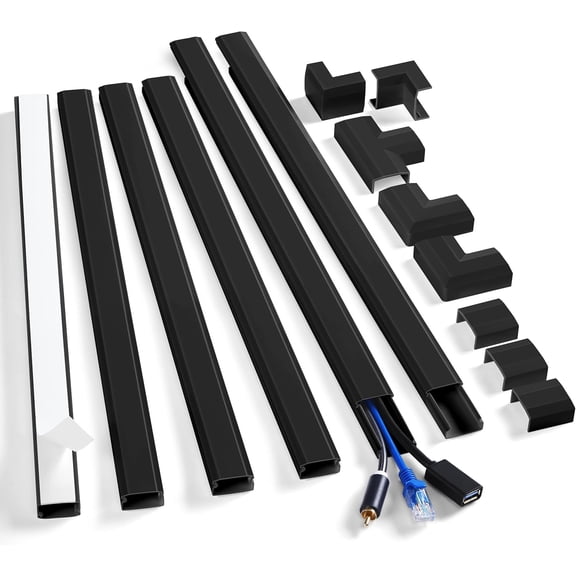 Cord Cover Wall Kit, 94.5in Cord Hider Wall Mounted TV, Self-Adhesive Wire Covers for Cords, Paintable Wire Hiders Cable Raceway Kit, Cable Concealer, 6 x L15.7in W0.98 H0.5in, Black