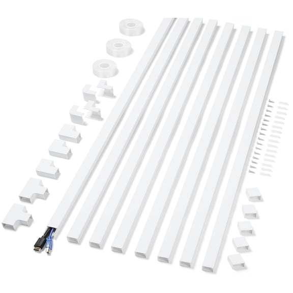 Cord Covers For Wires On Wall Extra-long  26.25ft Tv Hider Kit Paintable Cable Management Concealer Wire White Raceway 8 X L39in W0.95in H0.55in