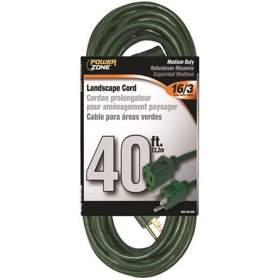 Cord Ext 16Awg 3C 40Ft 13A Power Zone Extension Cords OR880628 Green