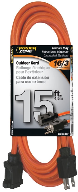 Cord Ext 16Awg 3C Cu 15Ft 13A Power Zone Extension Cords OR501615 ...