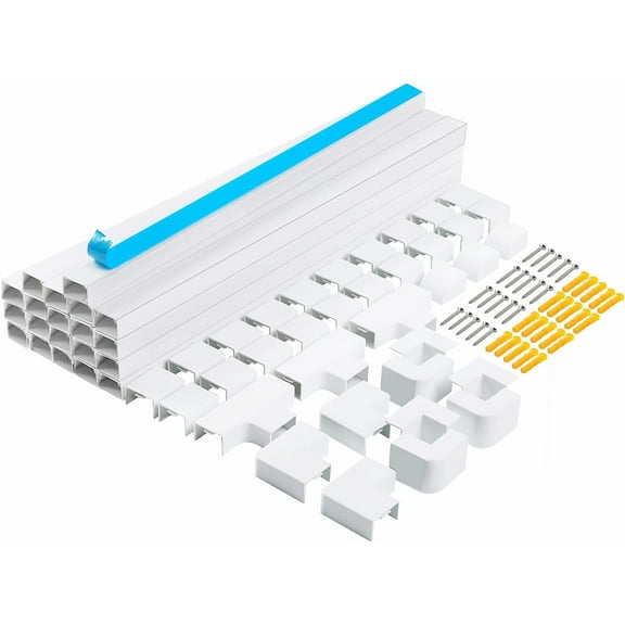 Cord Hider, 315 Inch Cable Cover Raceway Kit for Cable Management, Wire Covers for Cords, Cord Covers for Wires on Wall, Simple and Easy Installation, 20 Pack Wire Hider, White