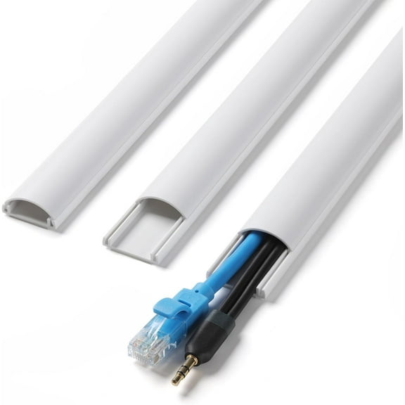 Cord Hider, Cable Hider for 1-2 Cords, Self-Adhesive Covers Wires on Wall, Wire Cover Wall Mount TV, Raceway White, W1in x H0.45in