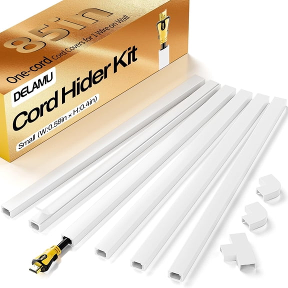 Cord Hider, Cord Covers for Wires on Wall, One-Cord Cable Hider, Self-Adhesive Wire Hiders Wire Covers for TV Cords on Wall, Easy Mount Cable Cover Management Kit, 6X W0.59 H0.4in, White