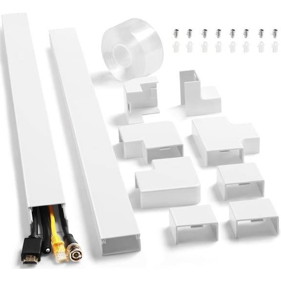 Cord Hider Kit 126in (8 x L15.7in) - Cable Covers for Wires on Wall, Wire Wall Mounted TV, White Raceway, Paintable Cover Management Home Office, W1.54in H0.75in