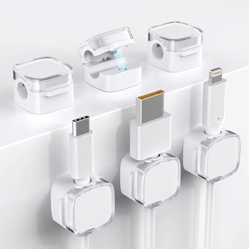 Cord Holder, 6 Pack Clips, Adhesive Cord Holder for Nightstand Desk Organizer Kitchen Appliances Wall Office Phone Wire Keeper, Clear White