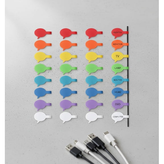 Cord Labels Cable Label, Multicolored Handwriting Cord Tags - Speech Bubbles Tags for Organizing Wires and Identification, Reusable with Multiple Uses - 32 PCS