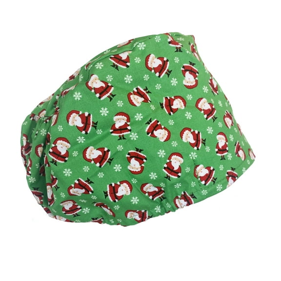 Cord Lock Bouffant Holiday Christmas Green Santa Scrub Cap Hat