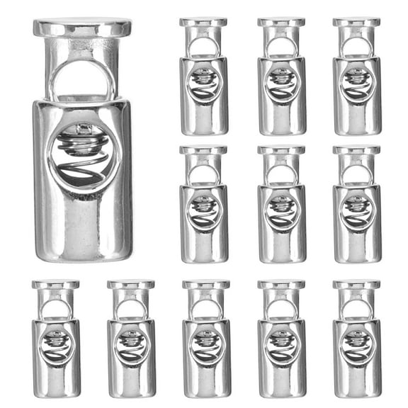 Uxcell Cord Lock Plastic Spring Toggle Stopper Single Hole Elastic Cord Adjuster Fastener Slider, Silver, Pack of 12