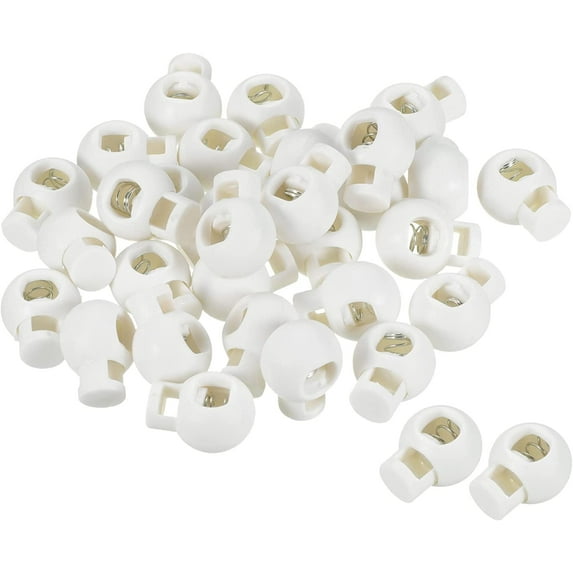Cord Locks, 100 Pack Ball Spring Toggle Stopper for Drawstring Bag Shoelaces, White