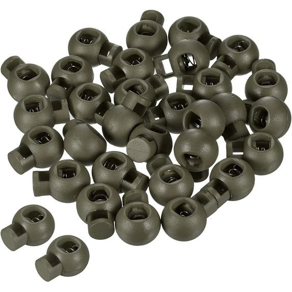 Cord Locks, 30 Pack Ball Spring Toggle Stopper for Drawstring Bag Shoelaces, Olive Drab