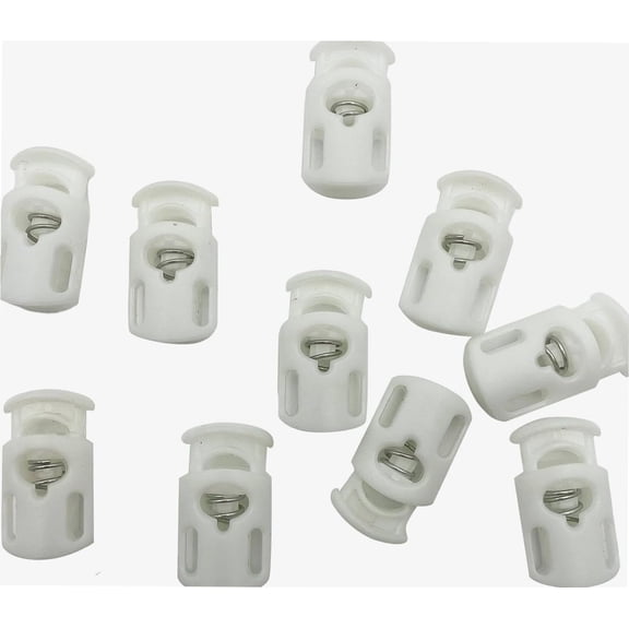 Cord Locks Plastic Toggle Spring Stop Cord Locks End Stoppers for Drawstrings, Bags, Shoelaces, Clothing,100 PCS (White) AE2342