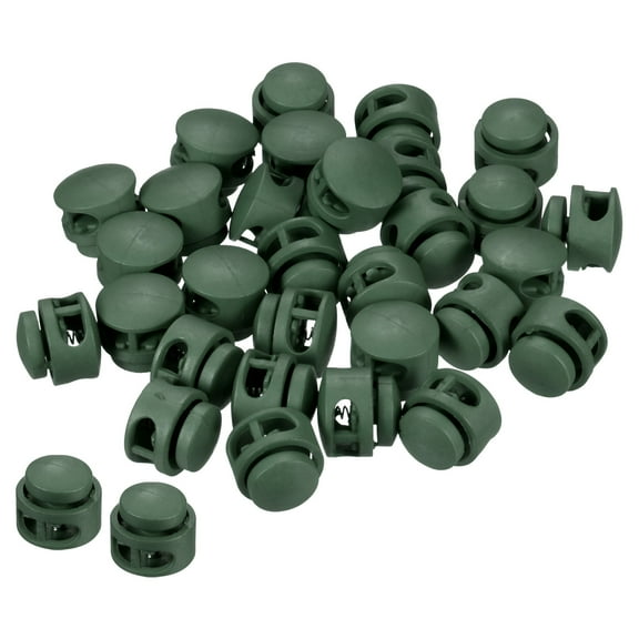 Cord Locks, Round Spring Toggle Stopper for Drawstring Bag Shoelaces, Dark Green 100 Pack