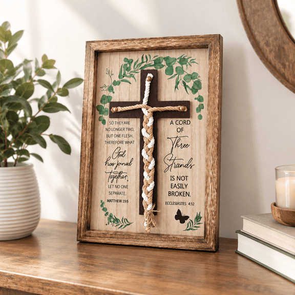 Cord Of Three Strands Unity Wedding Cross, 15x10 Inch, Rustic Eucalyptdesign
